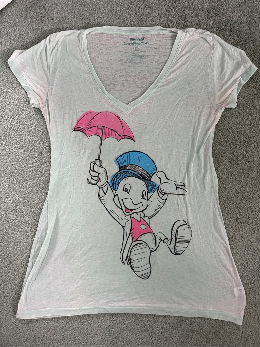 Disney Jiminy Cricket V-Neck Tee - White, Pink & Blue